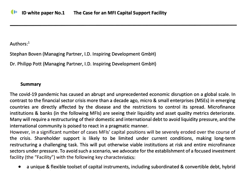 white paper, the case for an MFI capital support facility
