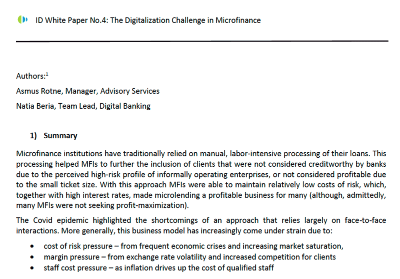ID White paper No. 4 The Microfinance Digitalization Challenge