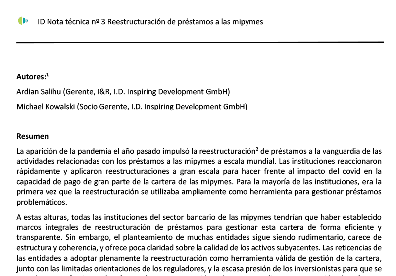 Libro blanco ID Nota técnica N°3 Reestructuración de préstamos a las mipymes