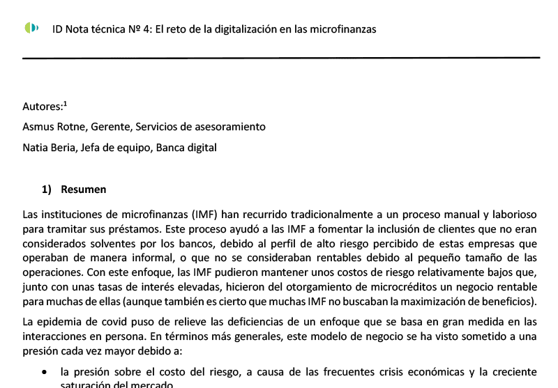 Libro blanco ID Nota técnica N°4 El reto de la digitalizaciónen las microfinanzas